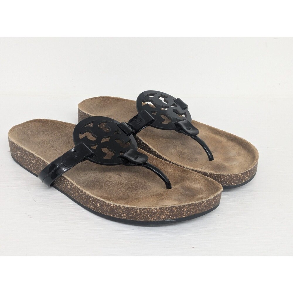 Black Logo-Emblem Toe-Post Sandals